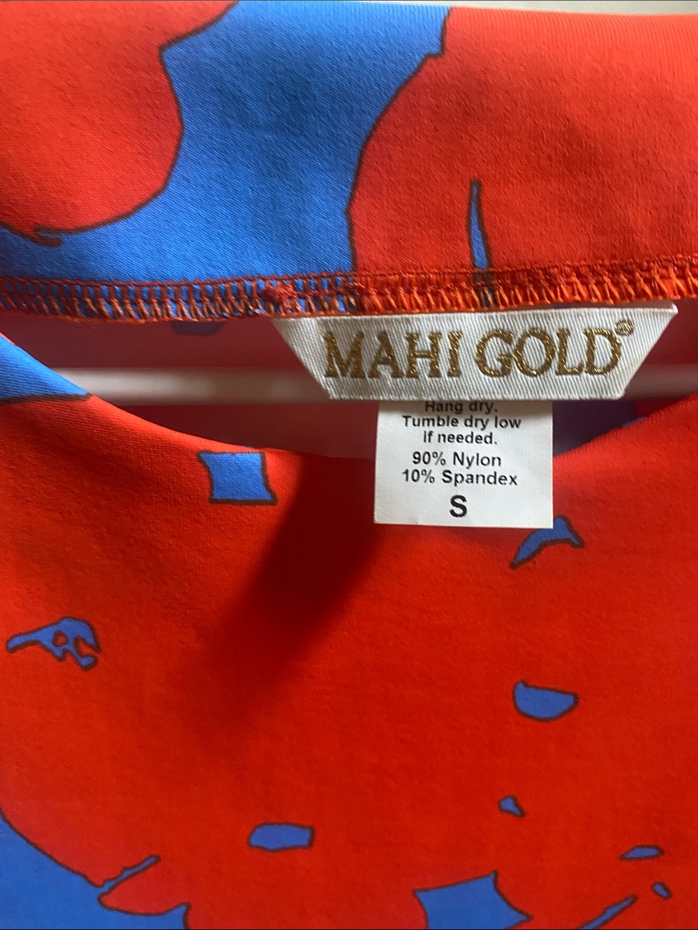 MAHI GOLD Bright Red Floral Shift on Blue - Picture 2 of 4